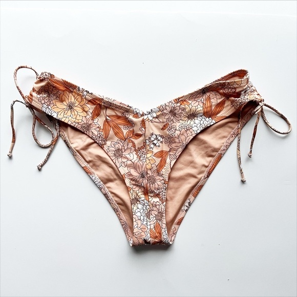 J. Crew Ruched Halter Bikini XL Top M Bottom Zinnia‎ Floral peach orange strappy - Picture 8 of 12